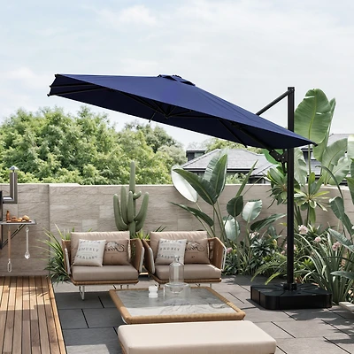 10 ft. Patio Umbrella Square Cantilever Umbrella, Outdoor Market Umbrella in Blue with 360° Rotation for Pool Lawn(without base)