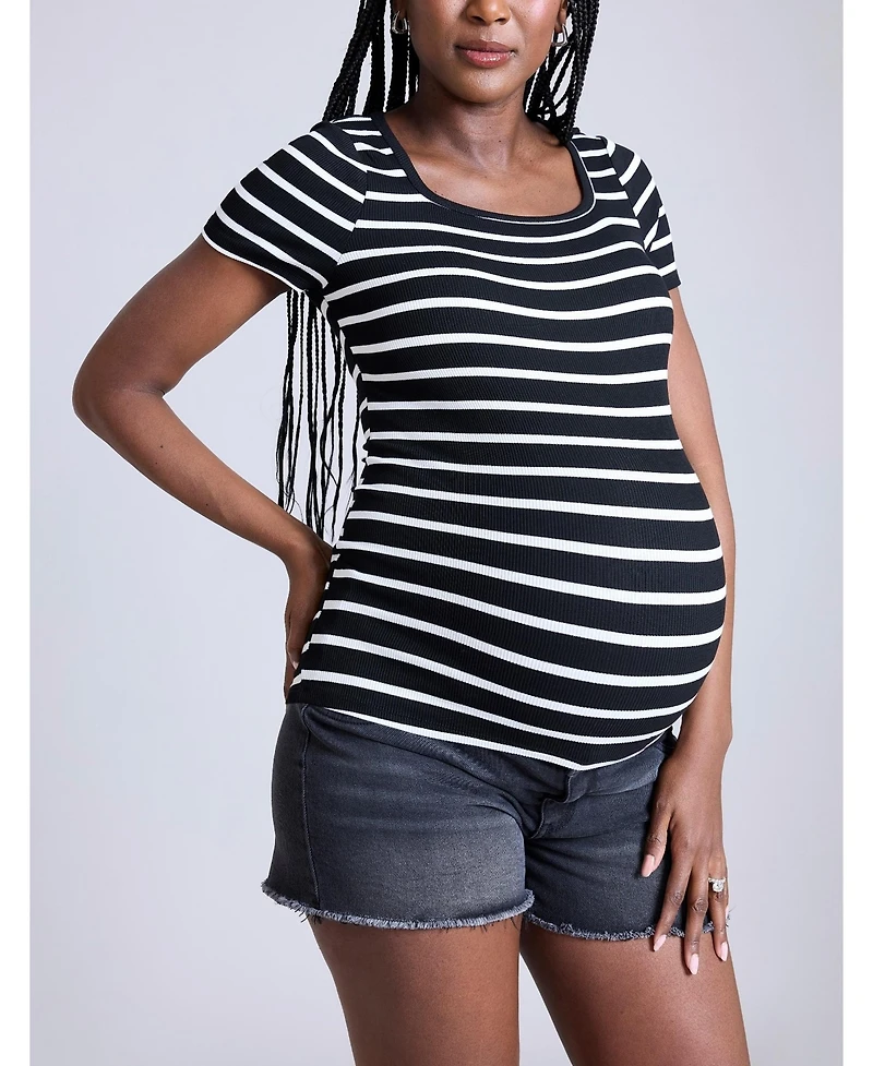 Motherhood Maternity Square Neck Rib Knit Short Sleeve Top