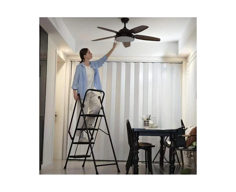 Four step ladder, lightweight folding four step stool, wide anti slip pedal and safety handle, sturdy steel ladder, multi-purpose step ladder, suitabl