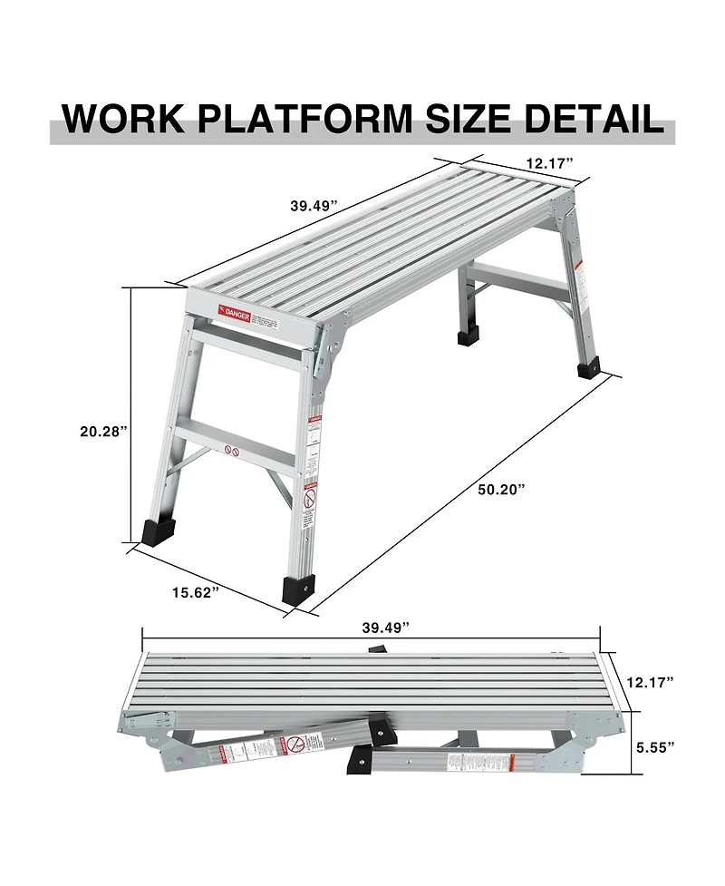 Work Platform Aluminum Portable Bench Folding Ladder Ansi Capacity 225 Lbs 40"