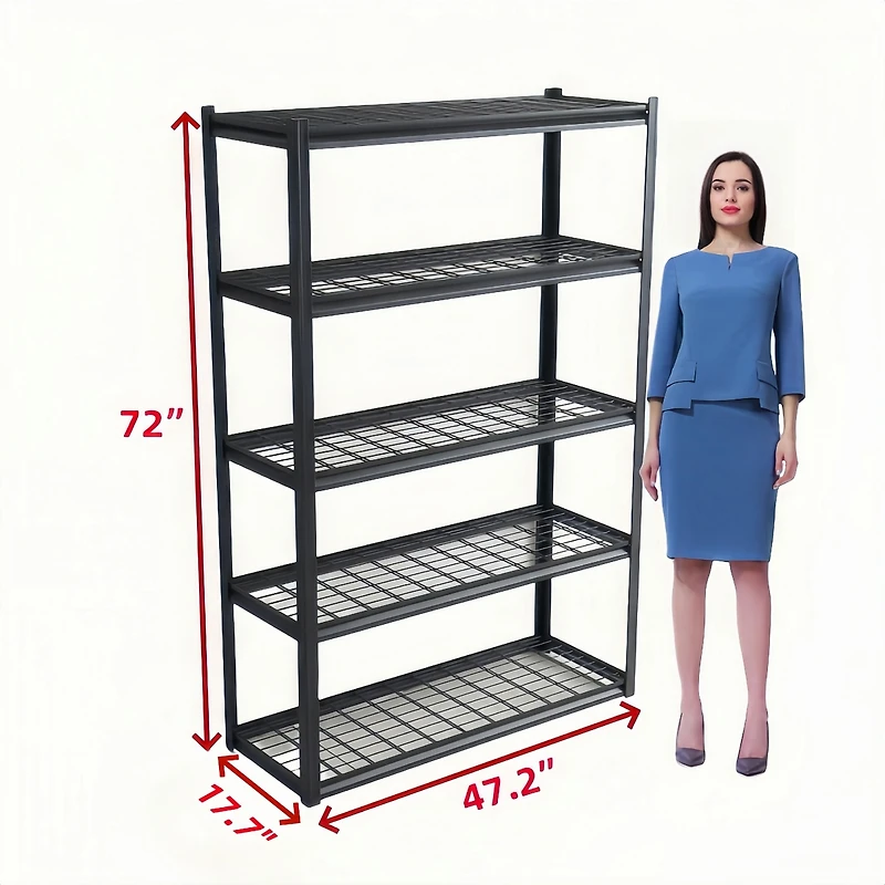 5 Tier Heavy Duty Metal Storage Shelves ,Easy to Assemble ,Adjustable ,Storage Shelves for Basements, Garages and Kitchen, 72 "H47.2 "W17.7