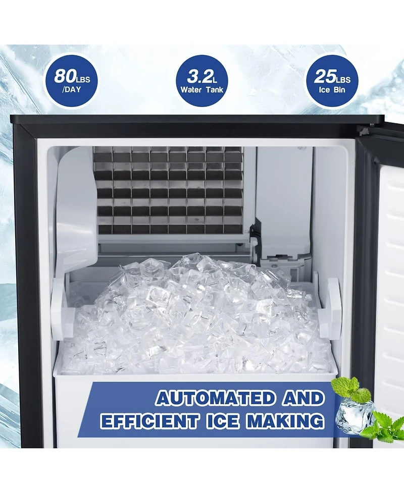 Cowsar,80Lbs Commercial Ice Maker, Stainless Steel, Undercounter/Freestanding, Clear Cube