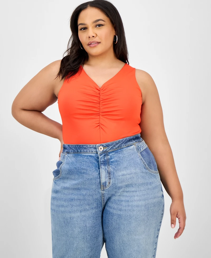 Bar Iii Trendy Plus Ruched V-Neck Tank Top, Exclusively at Macy's