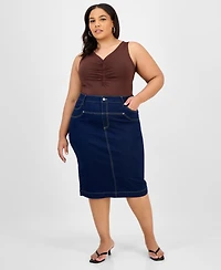Bar Iii Trendy Plus Ruched V-Neck Tank Top, Exclusively at Macy's