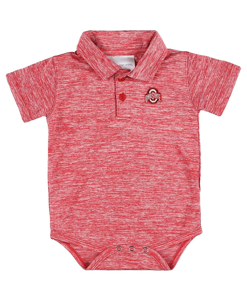 Two Feet Ahead Baby Boys and Girls Scarlet Ohio State Buckeyes Space-Dye Golf Polo Bodysuit
