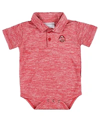 Two Feet Ahead Baby Boys and Girls Scarlet Ohio State Buckeyes Space-Dye Golf Polo Bodysuit