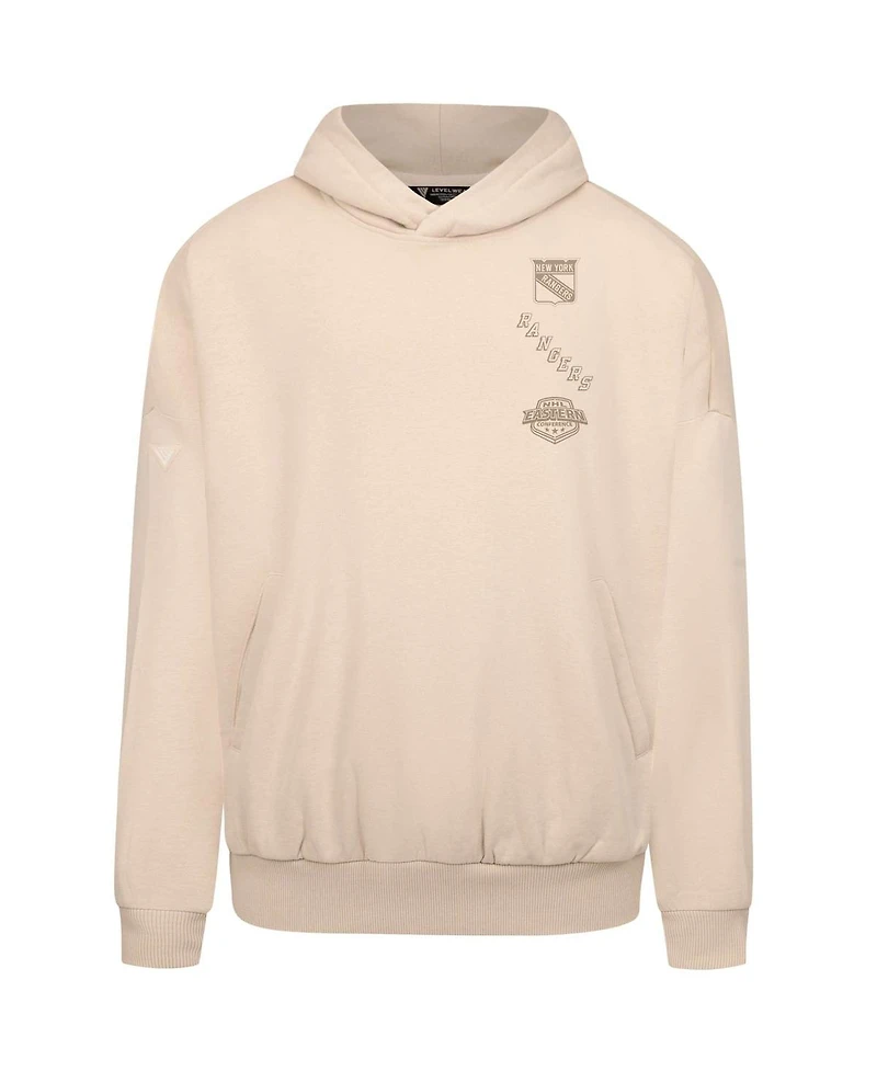 LevelWear Men's Cream New York Rangers Contact Stamp Pullover Hoodie