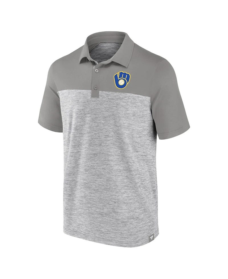 Fanatics Men's Heather Gray Milwaukee Brewers True Classics Avid Fan Brushed Polo Shirt
