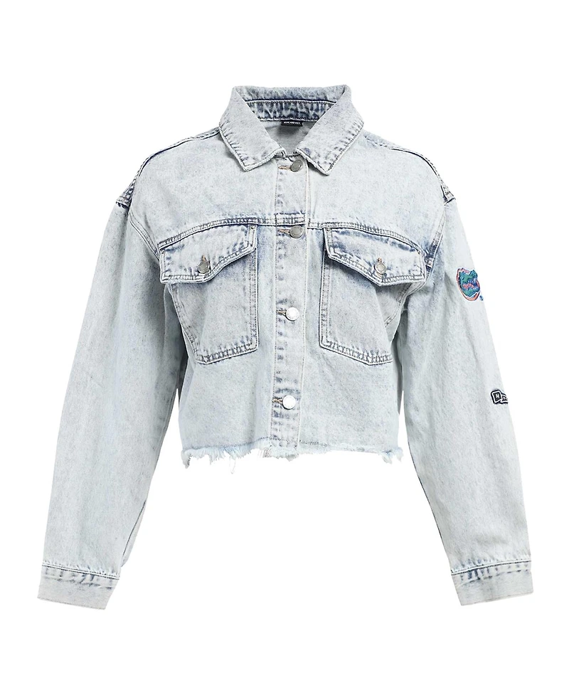 Hype and Vice Women's Denim Florida Gators Light Wash Cropped Button-Up Jean Jacket