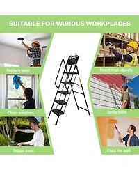 5-Step Foldable Light Weight Wide Anti Slip Pedal and Safety Handle, Sturdy Multi-Purpose Step Ladder with tool bag