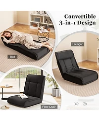 Folding Floor Chair Convertible Lazy Chair with 14-Poistion Adjustable Backrest