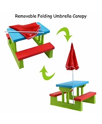 Kids Picnic Folding Table and Bench with Umbrella