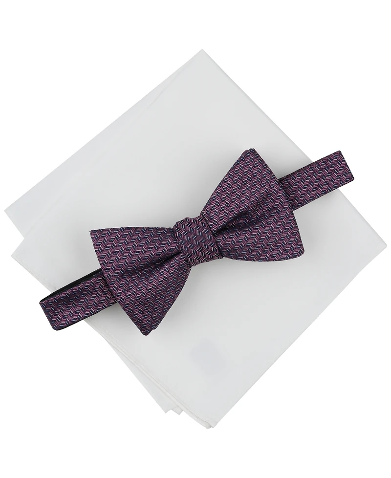 Alfani Men's Herringbone Bow Tie & Solid Pocket Square Set