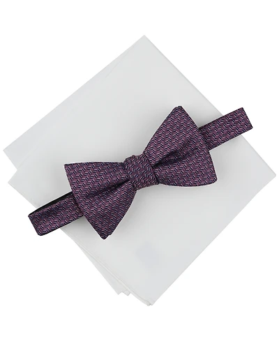 Alfani Men's Herringbone Bow Tie & Solid Pocket Square Set