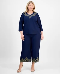 Jm Collection Plus Metallic Embroidered V-Neck Top, Exclusively at Macy's