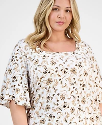 Jm Collection Plus Printed Flutter-Sleeve Top, Exclusively at Macy's