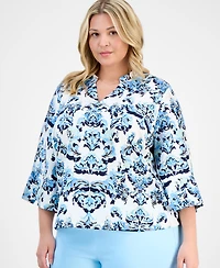 Jm Collection Plus Printed Jacquard Blouse, Exclusively at Macy's