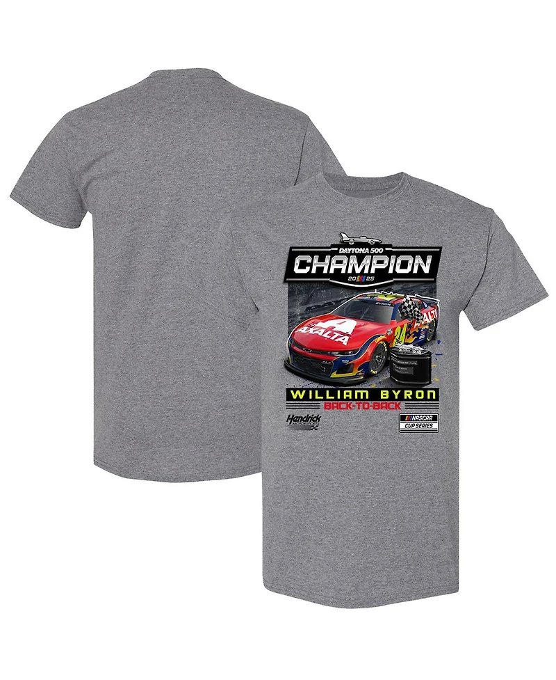 Checkered Flag Sports Men's Heather Gray William Byron 2025 Daytona 500 Champion Winner T-Shirt