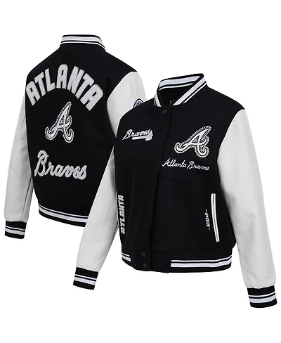 Pro Standard Women's Black Atlanta Braves Cultivated Pearls Rib Wool Full-Zip Varsity Jacket