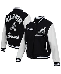 Pro Standard Women's Black Atlanta Braves Cultivated Pearls Rib Wool Full-Zip Varsity Jacket