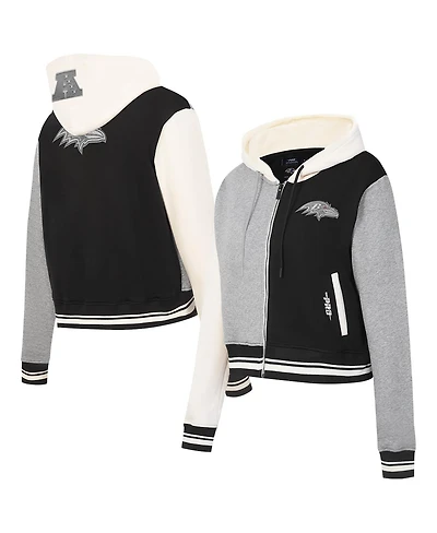 Pro Standard Women's Gray Baltimore Ravens Reverse French Terry Color Block Full-Zip Hoodie Jacket