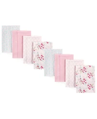 Luvable Friends Girls Durable Flannel Fabric Burp Cloths Poly-Cotton Assortment