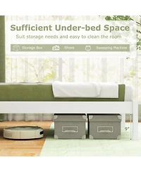 Twin Size Wood Bed Frame with Headboard and Wooden Slats Support-Twin