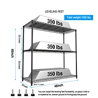 3 Tier Wire Shelving Unit, 1050 Lbs Nsf Height Adjustable Metal Garage Storage Shelves, Heavy Duty Storage Wire Rack Metal Shelves