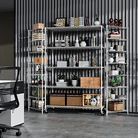 5 Tier 6000lbs Heavy Duty Adjustable Storage Rack Metal Shelf Wire Shelving Unit with Wheels & Shelf Liners - 82" H x 48" L x 24" D