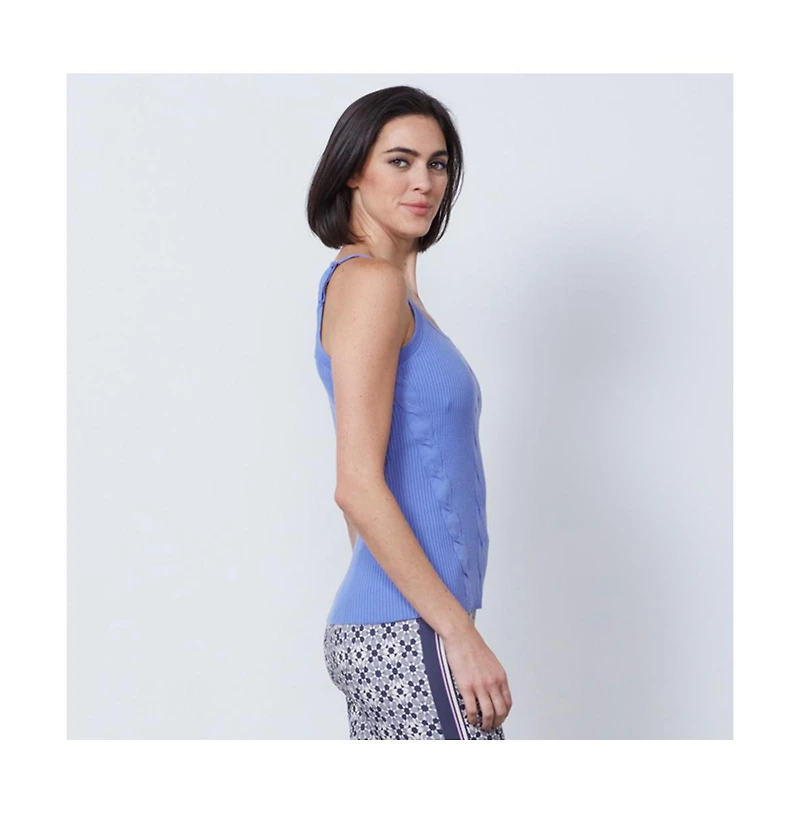 Etcetera Women's Blue Rib-Knit Cami Sweater Top Santorini