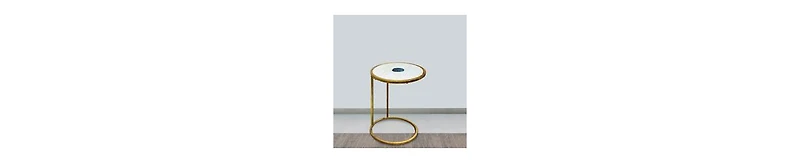 Marble & Agate Inlay End Table – Foil Finish Iron Frame for a Luxe Look