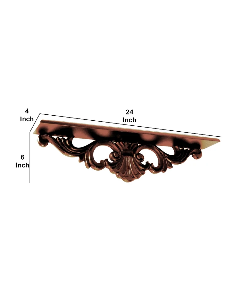 Rustic Handcrafted Wooden Wall Shelf with Elegant Floral Carvings