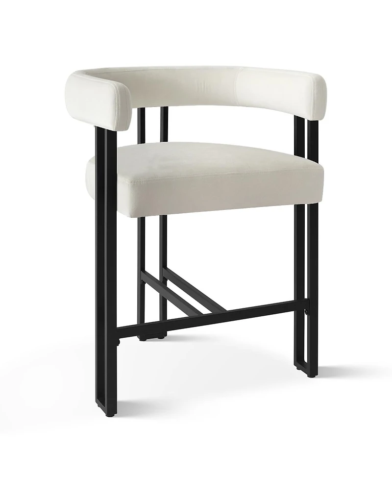 Set of 2 Velvet Counter Stools, Modern Bar Stools with Curved Back, Metal Legs & Upholstered Seat-Maison Boucle