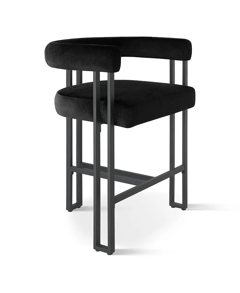 Set of 2 Modern Velvet Counter Stools with Curved Back, Metal Legs & Upholstered Seat-Maison Boucle