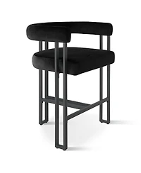 Set of 2 Modern Velvet Counter Stools with Curved Back, Metal Legs & Upholstered Seat-Maison Boucle