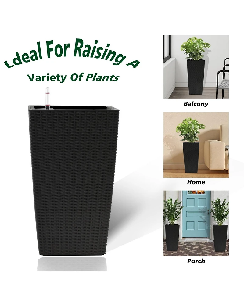 Streamdale 22,6" Black Faux Rattan Square Planter (2-Pack)