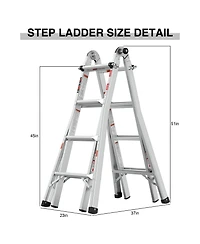 17ft Multi-Position Foldable Aluminum Ladder, A-Frame and Straight Ladder, Ansi 250lbs