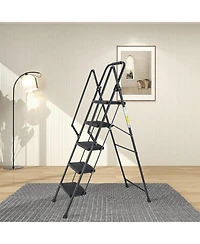 5-Step Steel Folding Step Stool Ladder with Wide Anti Slip Pedal and Safety Handle, Black
