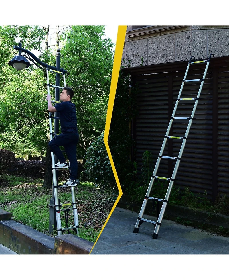 10.5ft (about 3.2m) retractable ladder, multi-functional foldable ladder, with hook, aluminum retractable ladder, suitable for daily use of Rv, attic,