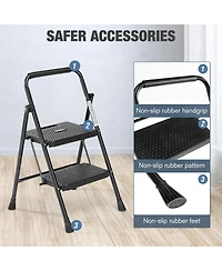 2 Non-slip step ladder, quick folding steel ladder Sturdy metal supported household tools for home/office work at altitude, portable step tools