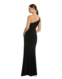 Mac Duggal Women's One Shoulder Jersey Gown With Embellished Cut Out