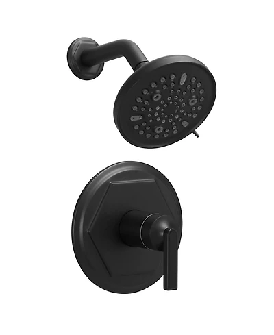 Single Handle 9-Spray Round Rain Shower Faucet 1.8 Gpm with Pressure Balance Valve in. Matte Black