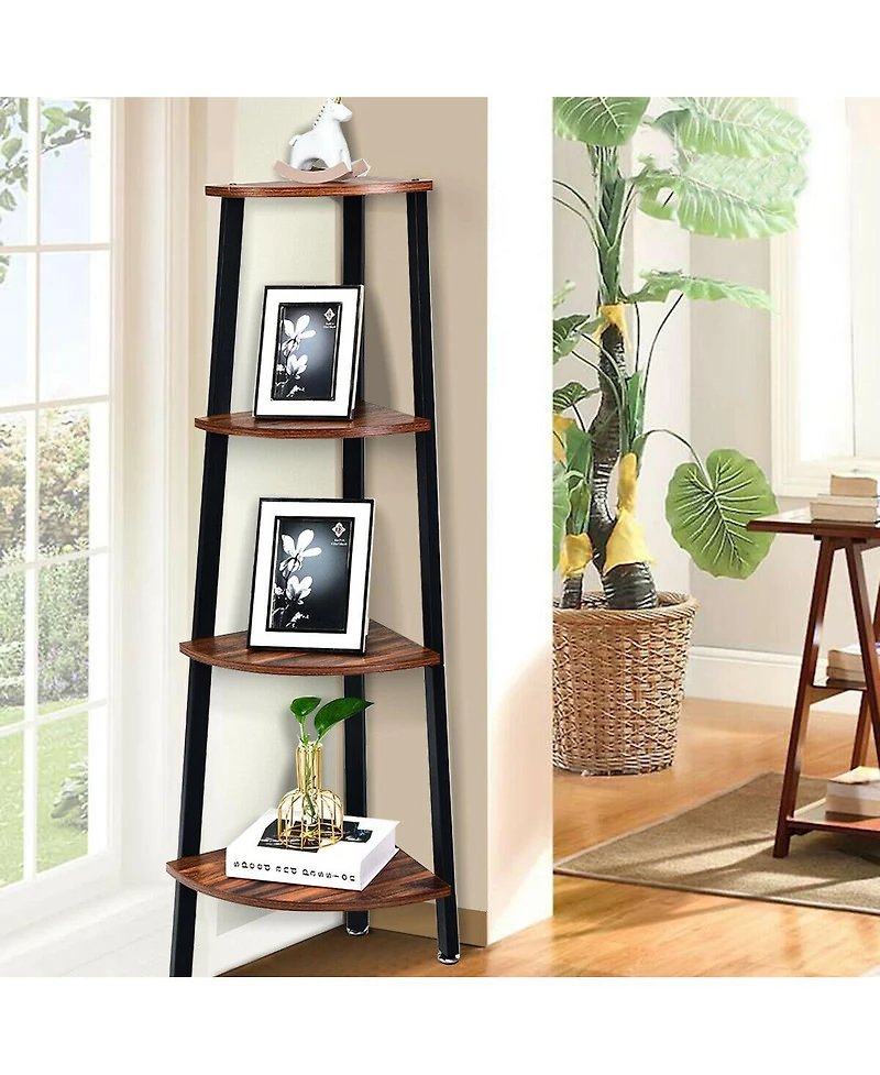 4-Tier Corner Shelf Metal Storage Rack Domestic Bookcase