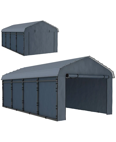 Outsunny 12' x 20' Metal Carport with Metal Roof and Removable Sidewalls