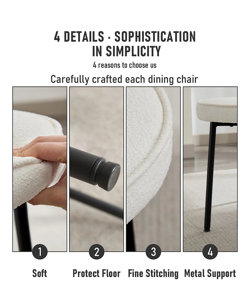 Dyhome Dining Chairs with Curved Backrest, Modern Fabric Upholstered Boucle Kitchen Dining Room Chairs Set of 2