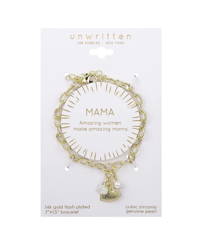 Unwritten Cubic Zirconia Heart and Mother of Pearl Mama Link Chain Bracelet