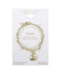Unwritten Cubic Zirconia Heart and Mother of Pearl Mama Link Chain Bracelet