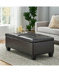 Streamdale Tufted Leather Storage Ottoman - Dual Opening Tray Top