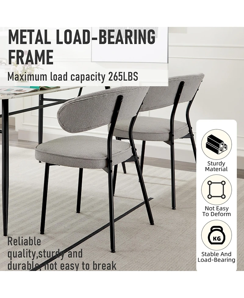 Dyhome Dining Chairs with Curved Backrest, Modern Fabric Upholstered Boucle Kitchen Room Set of 2