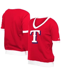 New Era Women's Red Texas Rangers Game Day Rhinestone V-Neck T-Shirt
